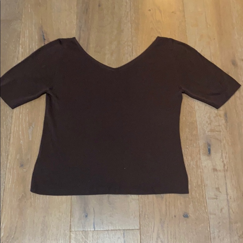 Brown Ribbed V-Neck Top